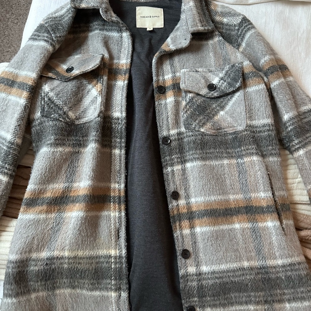 Thread & Supply Gray and Tan Plaid Shirt Jacket